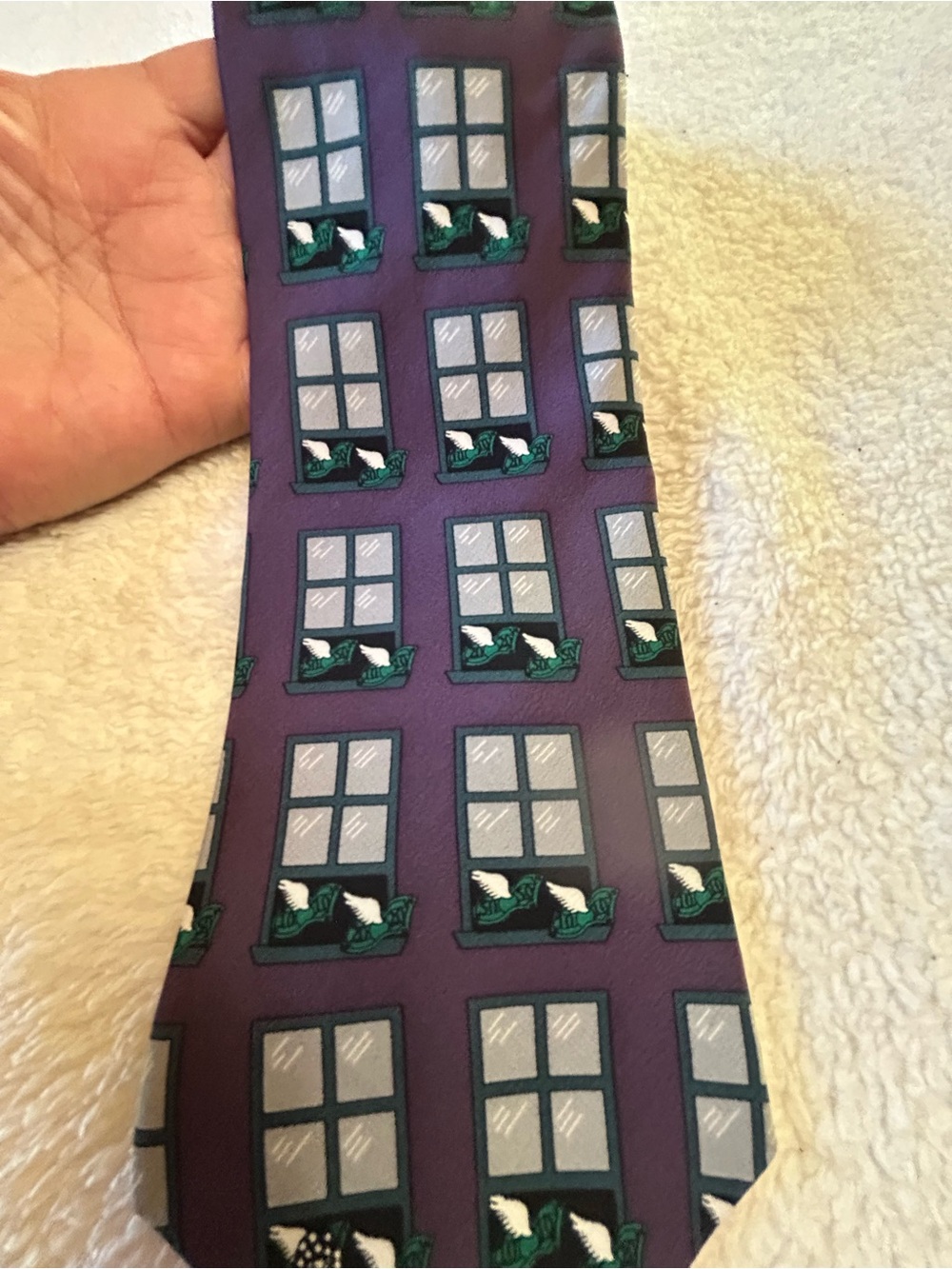 🎁3 for $30 - Purple Patterned Necktie with Window Motif